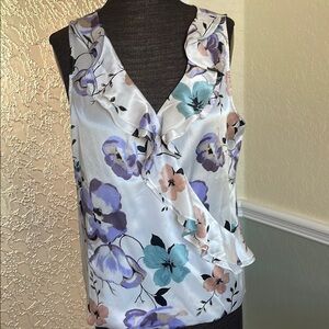 WHBM NWOT floral Ruffle Sleeveless Top S